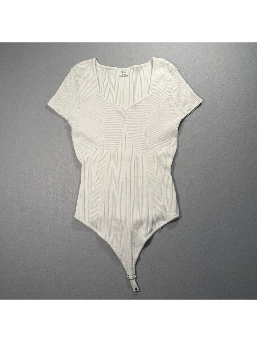 Abercrombie & Fitch Corset Sweetheart Sweater Bodysuit Short Sleeve L Ivory